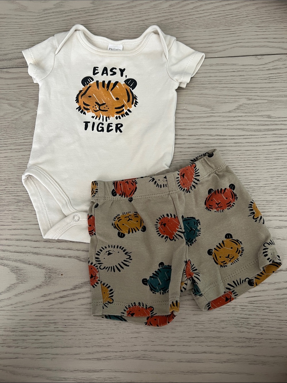 Easy Tiger Cream Bodysuit & Tan Tiger Print Shorts Set